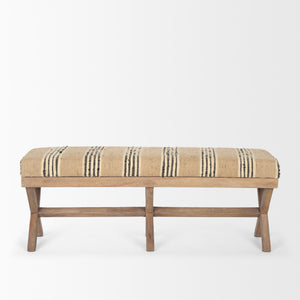 Solis 50L x 16W Brown Base Upholstered Beige/Black Stripe Seat Accent Bench