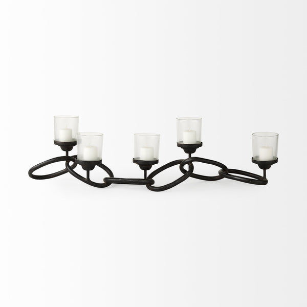 Quito Black Metal Chain-Link Five Candle Table Candle Holder
