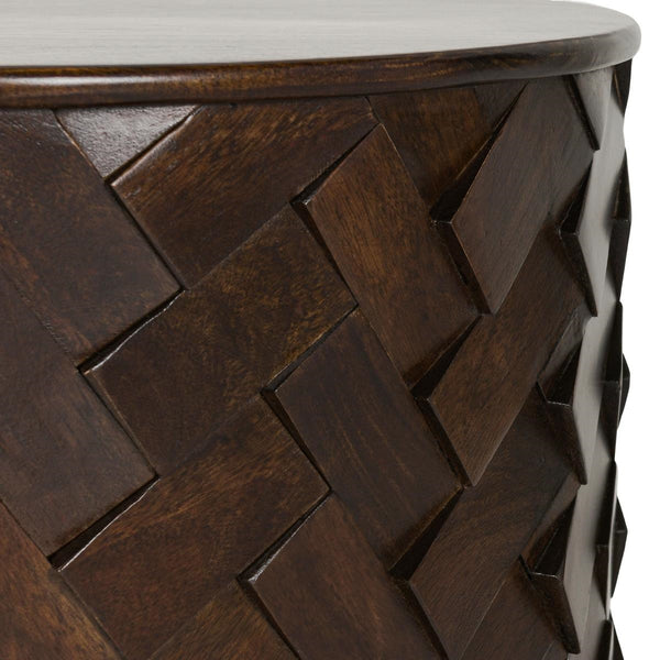 Shira Solid Wood Round End Table in Kona Brown