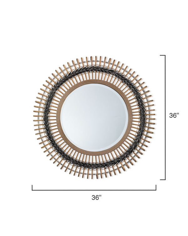 Grove Bamboo Round Braided Mirror, Gray