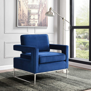 Alfonso Accent Chair In Navy Velvet And Chrome Stainless Steel Base