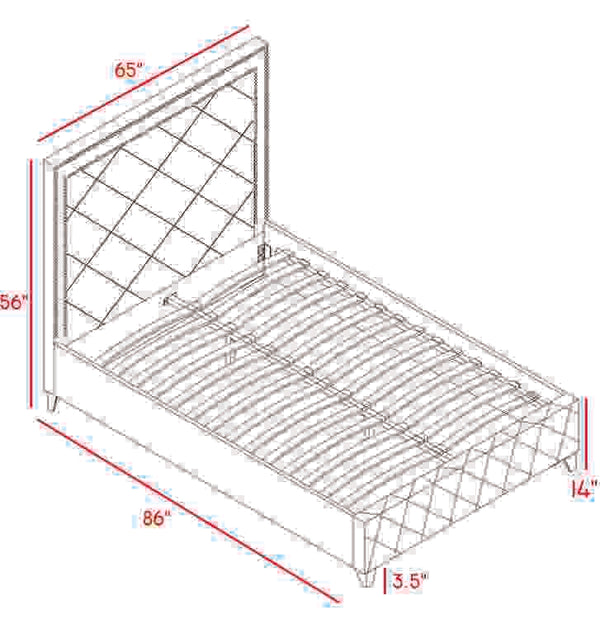 Marta Queen Bed In Grey Velvet