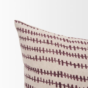 Jenna Beige w/ Merlot Print Linen Lumbar Decorative Pillow Cover