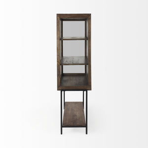 Arelius 36L x 18W x 63H Medium Brown Wood W/ Black Metal Base Display Cabinet