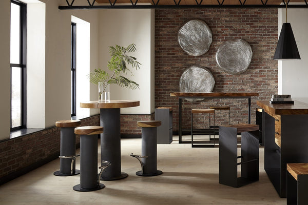 Iron Frame Bar Table, Chamcha Wood, Natural