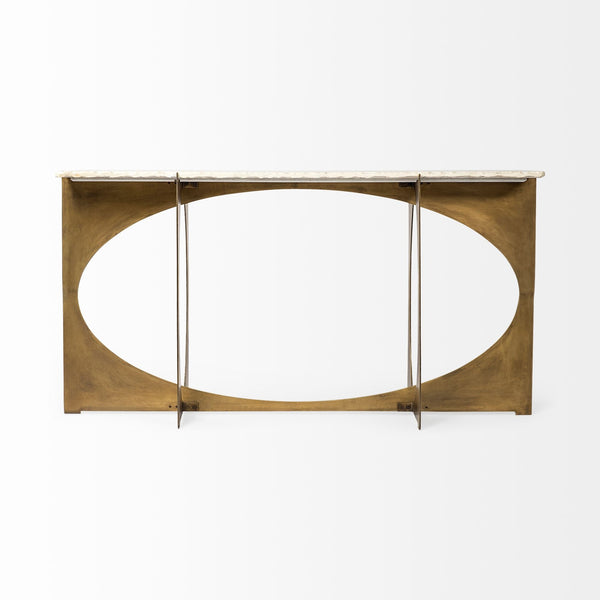 Reinhold IV 59L x 16W White Marble Top Gold Metal Base Console Table