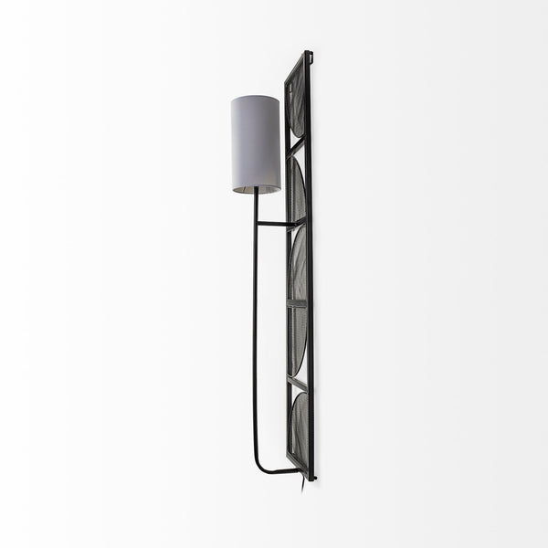 Navin 10x46.5 Black Metal Body White Fabric Shade Rectangular Wall Sconce