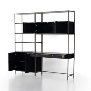 Trey Modular Wall Desk W/ 1 Bookcase - Black Wash Poplar