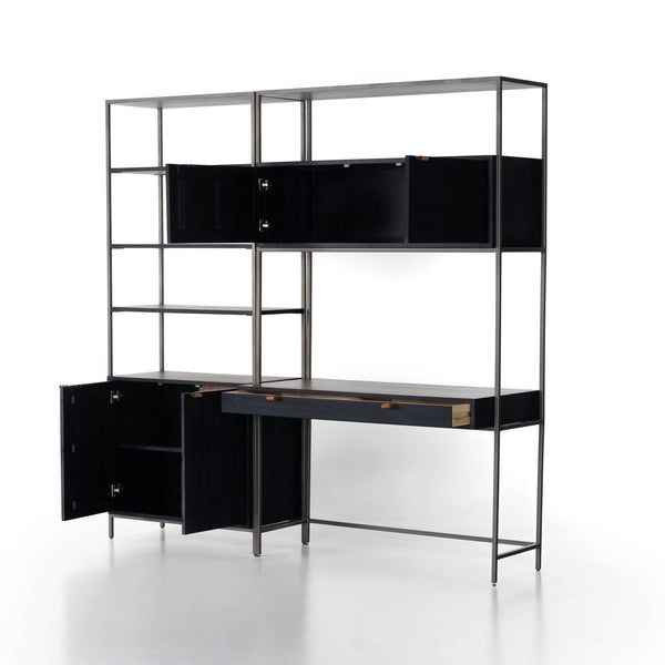 Trey Modular Wall Desk W/ 1 Bookcase - Black Wash Poplar