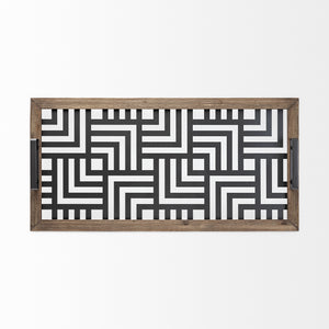 Fantuz 32L x 16W Gray Metal, Wood and Glass Serving Tray