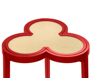 CLOVER CIGAR TABLE WITH REVERSIBLE LACQUER AND NATURAL GRASSCLOTH TOP IN MATTE RED LACQUER