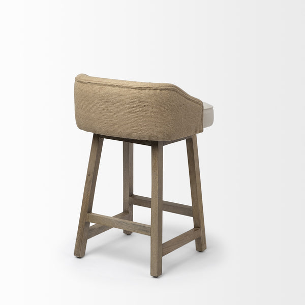 Monmouth 24.25" Seat Height Cream/Beige Fabric Seat Brown Wood Frame Counter Stool