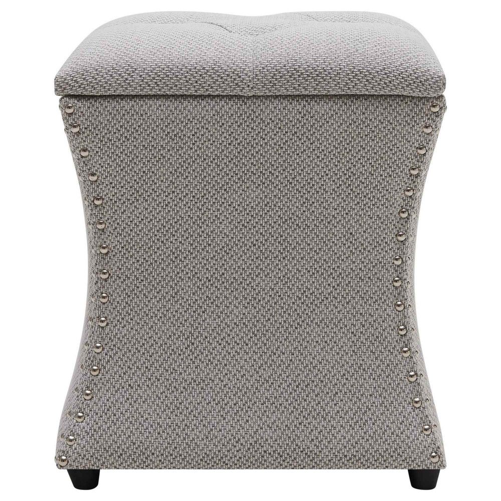 Amelia Fabric Nailhead Tufted Storage Ottoman In Cardiff Gray