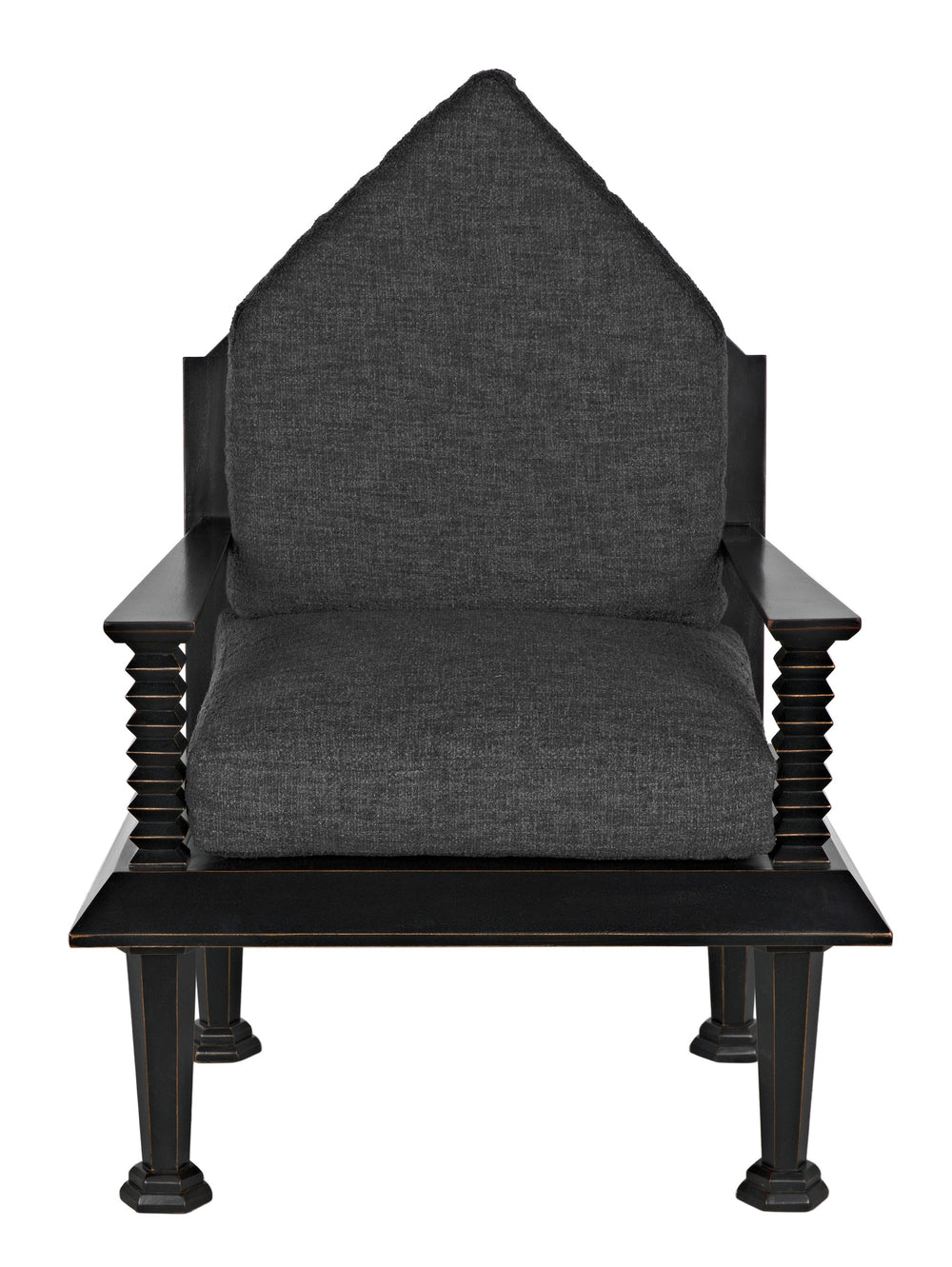 Resurrection Mahogany Chair with Grey Fabric Cushions in Hand-Rubbed Black Finish