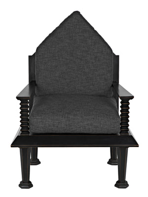 Resurrection Mahogany Chair with Grey Fabric Cushions in Hand-Rubbed Black Finish