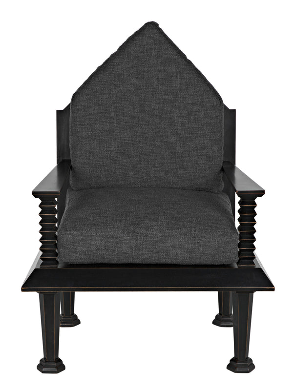 Resurrection Mahogany Chair with Grey Fabric Cushions in Hand-Rubbed Black Finish