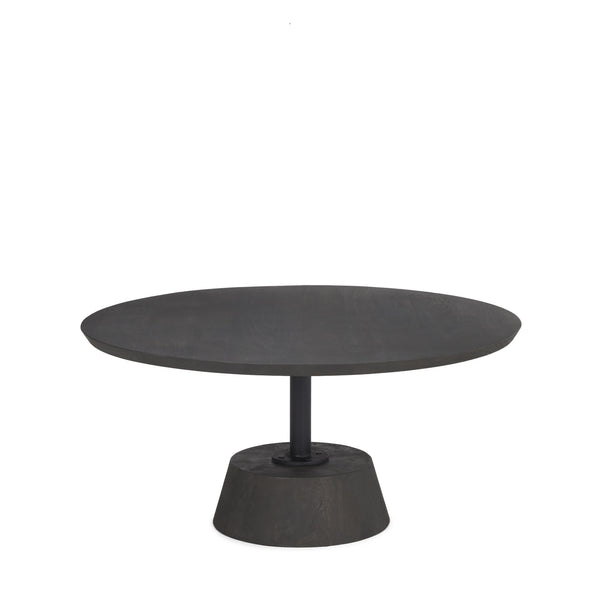 Maxwell 34L x 34W x 16H Dark Brown Wood W/ Black Metal Pedestal Base Round Coffee Table
