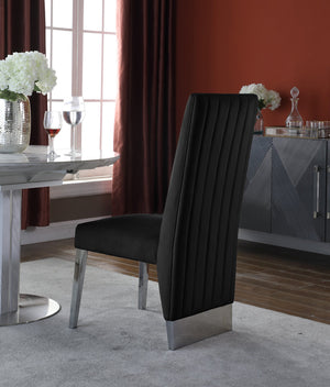 Stanley Dining Chair In Black Velvet and Chrome