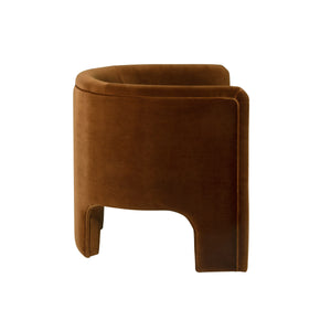 THREE LEG FULLY UPHOLSTERED BARREL CHAIR IN RUST VELVET