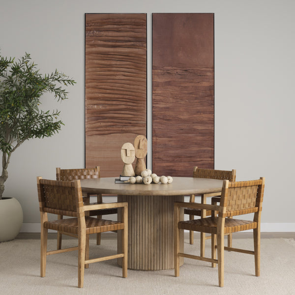 Terra 60L x 60W x 30H Light Brown Wood Round Fluted Dining Table