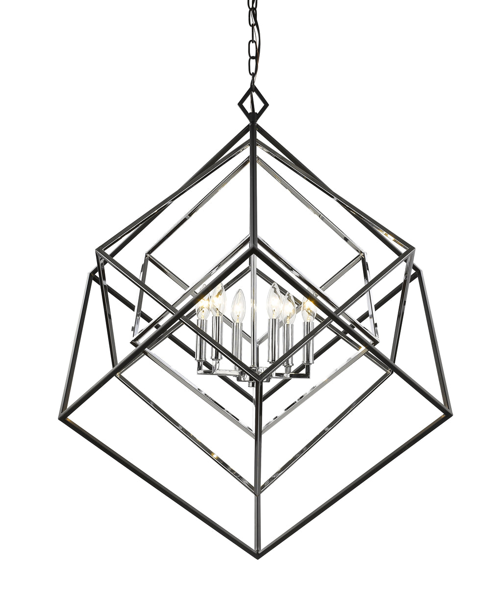 Euclid 6 Light Chandelier in Chrome + Matte Black Finish