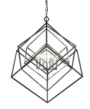 Euclid 6 Light Chandelier in Chrome + Matte Black Finish
