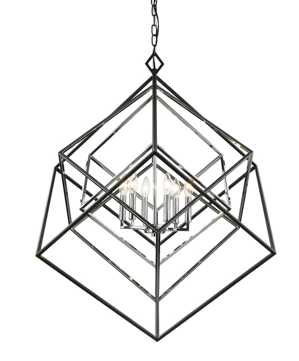 Euclid 6 Light Chandelier in Chrome + Matte Black Finish