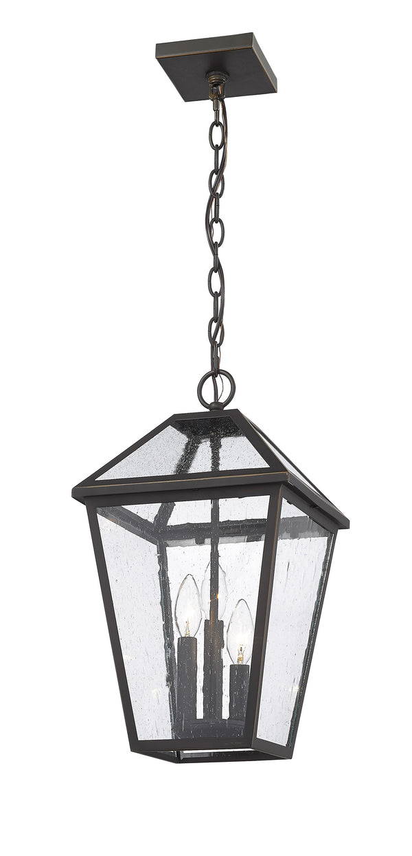 Talbot 3 Light Outdoor Chain Mount Ceiling Fixture in Rubbed Bronze Finish