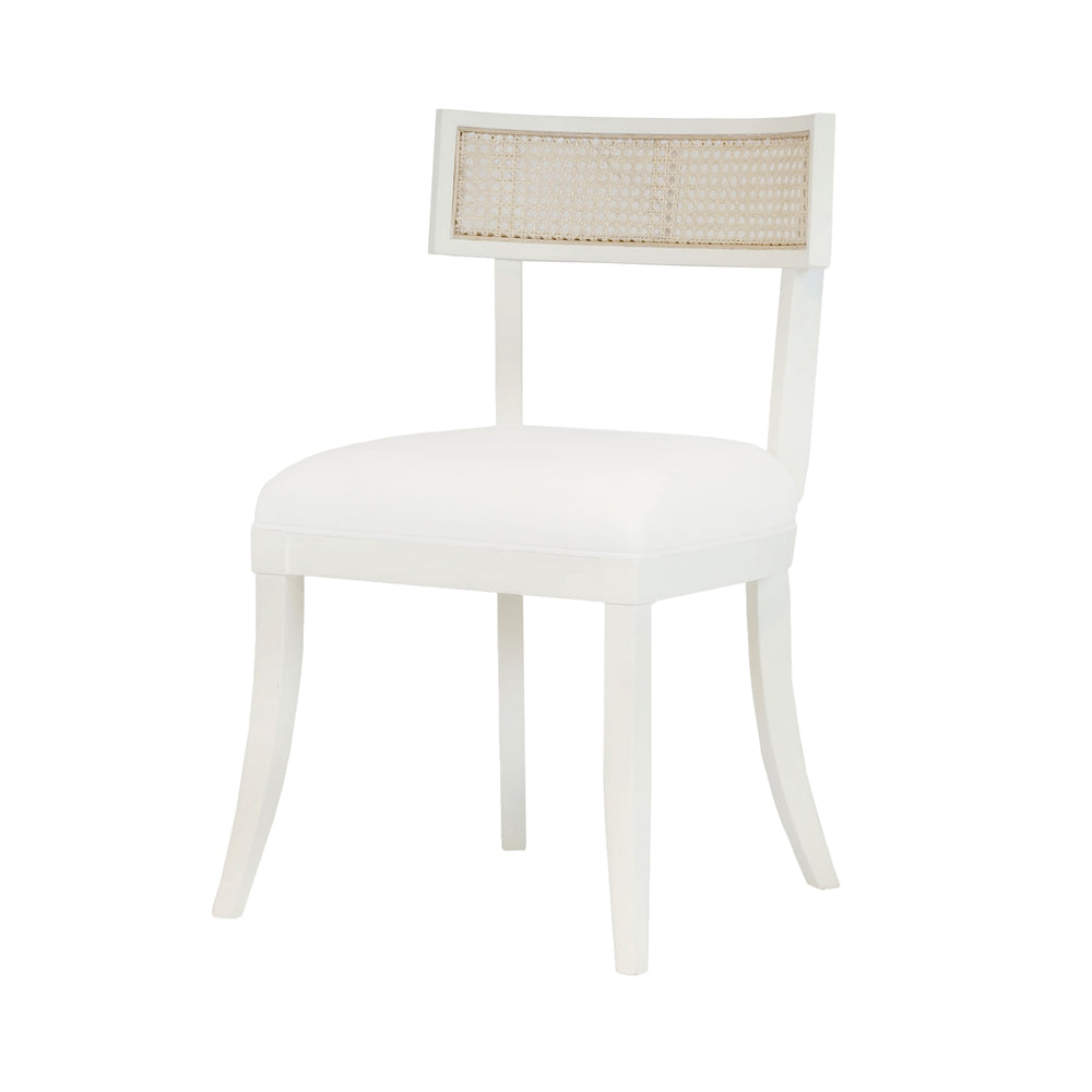 KLISMOS DINING CHAIR WITH CANE DETAIL IN MATTE WHITE LACQUER