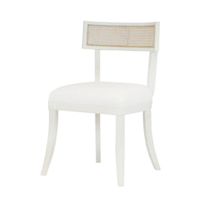 KLISMOS DINING CHAIR WITH CANE DETAIL IN MATTE WHITE LACQUER