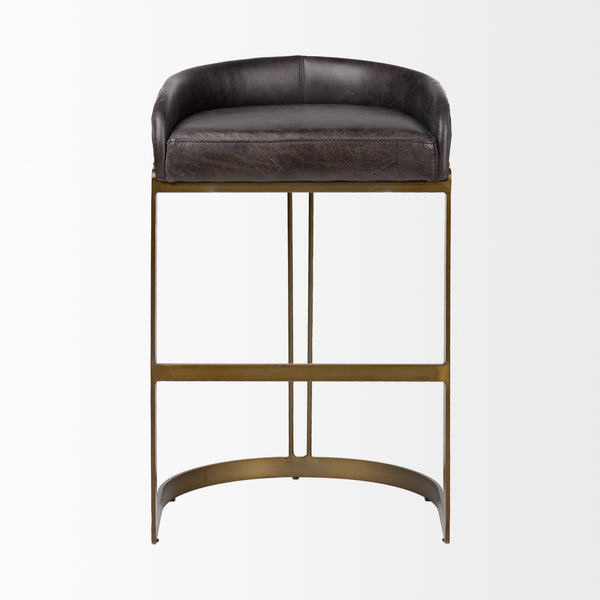 Hollyfield 20.5L  x 19.75W x 32.75H Black Leather Seat Gold Metal Base Stool