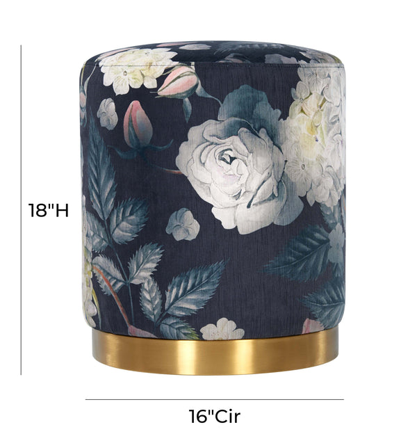 Opal Floral Velvet Ottoman with Gold Base
