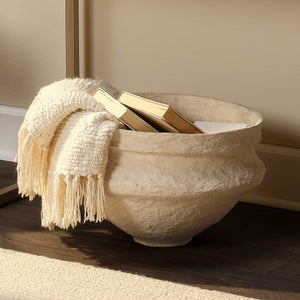 Landscape Cotton Mache Large Decorative Bowl, Cream