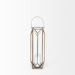 Ivy Small Gold Metal Geometric Cage Candle Holder Lantern