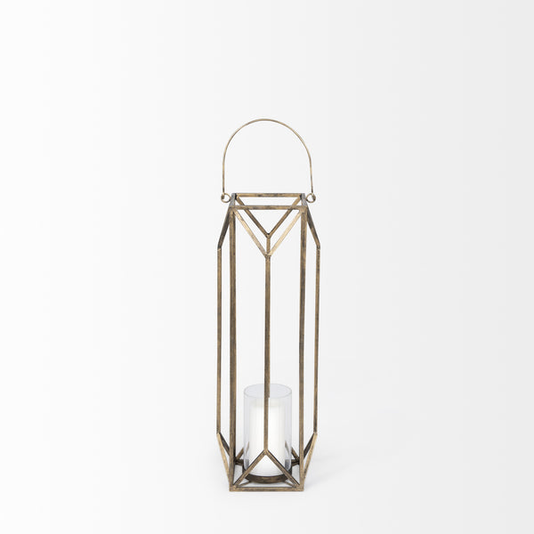 Ivy Small Gold Metal Geometric Cage Candle Holder Lantern