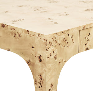 SQUARE TWO DRAWER PAGODA STYLE GAME TABLE IN BURL WOOD