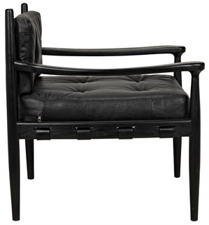Fogel Sungkai/Mindi Leather Lounge Chair in Charcoal Black