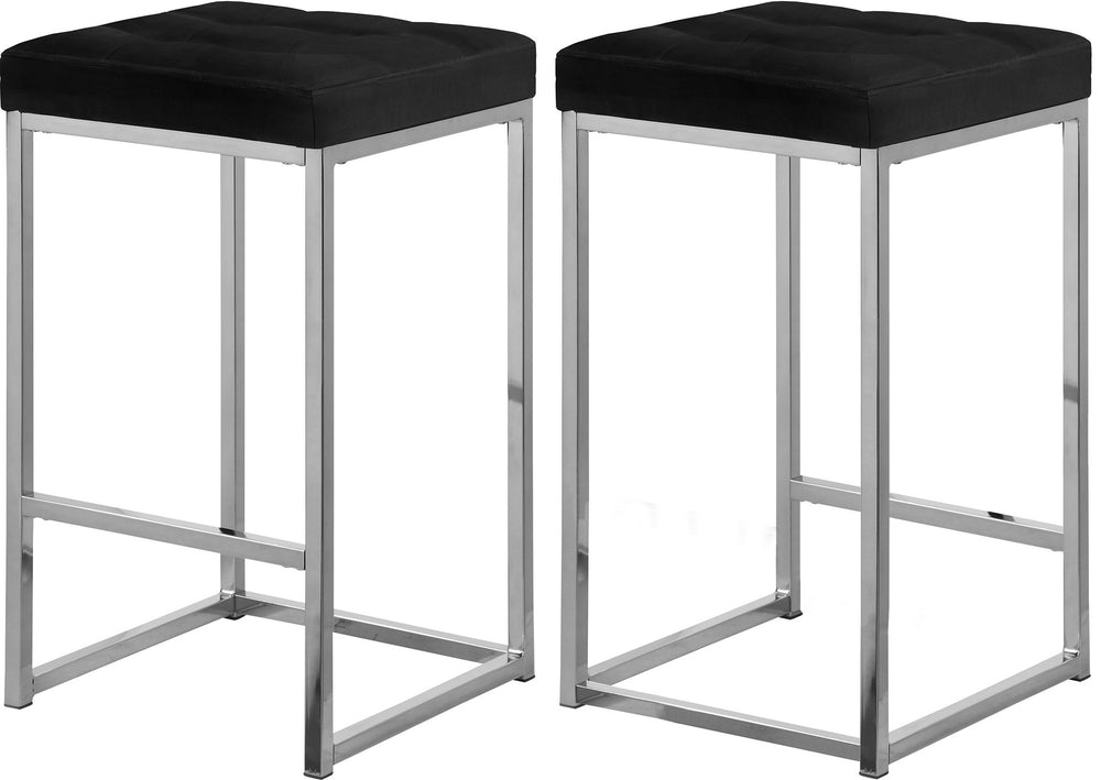 Pearl Stool In Black Velvet and Chrome
