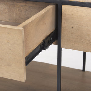 Morris 63.0L x 15.0W x 31.0H Beige Wood w/ Black Metal Frame 2 Drawer Console Table