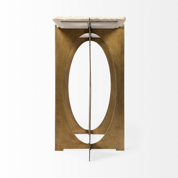Reinhold IV 59L x 16W White Marble Top Gold Metal Base Console Table