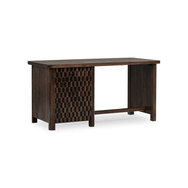 Norwood Solid Mango Wood Desk with Brass Detailing - Bark Brown