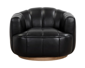 TADEO SWIVEL ARMCHAIR - RUSTIC OAK - VINTAGE BLACK NIGHT LEATHER