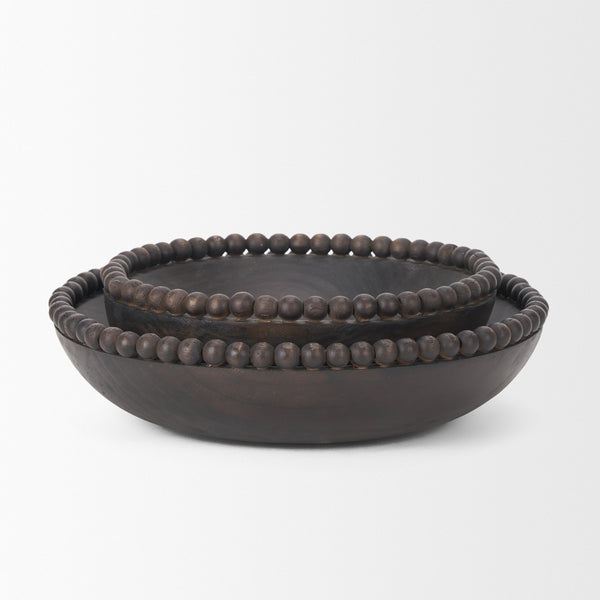 Wendell Dark Brown Wood w/ Wood Beads Round Bowls