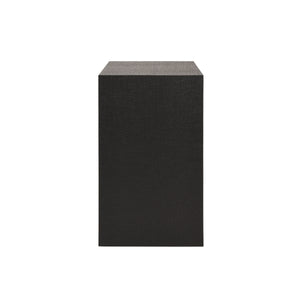 TWO DRAWER SIDE TABLE IN BLACK PAINTED GRASSCLOTH WITH BLACK OAK HANDLES
