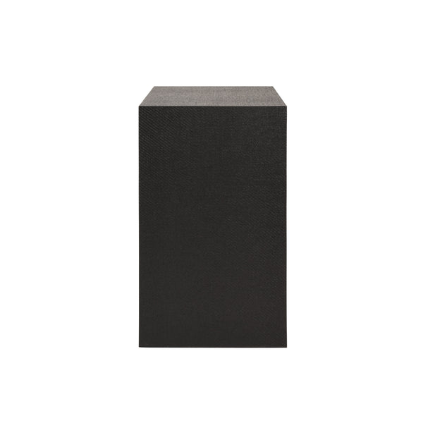 TWO DRAWER SIDE TABLE IN BLACK PAINTED GRASSCLOTH WITH BLACK OAK HANDLES
