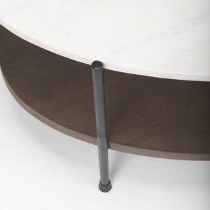 Larkin White Marble Top w/ Dark Brown Wood Shelf Oval Coffee Table