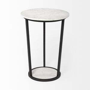 Bombola II (Large) 18L x 18W White Round Marble Top W/Black Metal Frame Accent Table