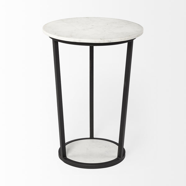 Bombola II (Large) 18L x 18W White Round Marble Top W/Black Metal Frame Accent Table