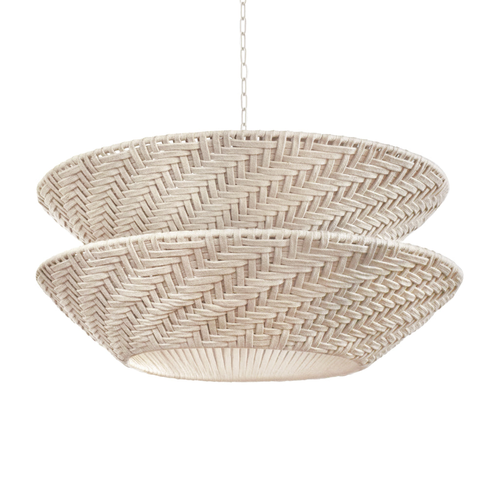 ROUND TWO-TIERED PENDANT IN OFF-WHITE COTTON TAPE WEAVE
