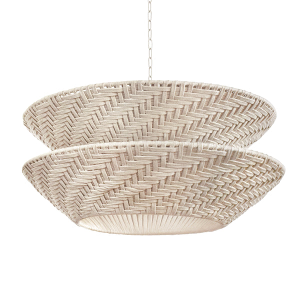 ROUND TWO-TIERED PENDANT IN OFF-WHITE COTTON TAPE WEAVE